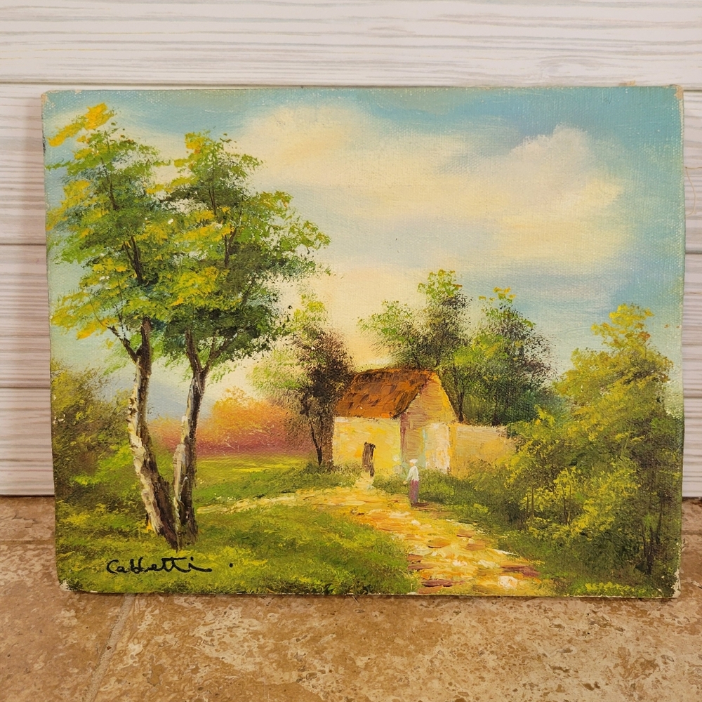 Vintage Painting Landscape Signed 10”-8” Country Farmhouse Scene